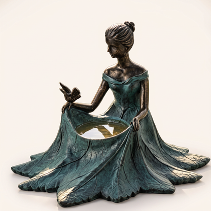 Bronze leaf-maiden bird bath studio product shot