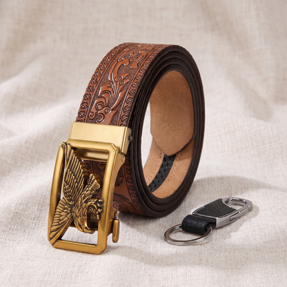 Eagle buckle belt with the included leather keyring