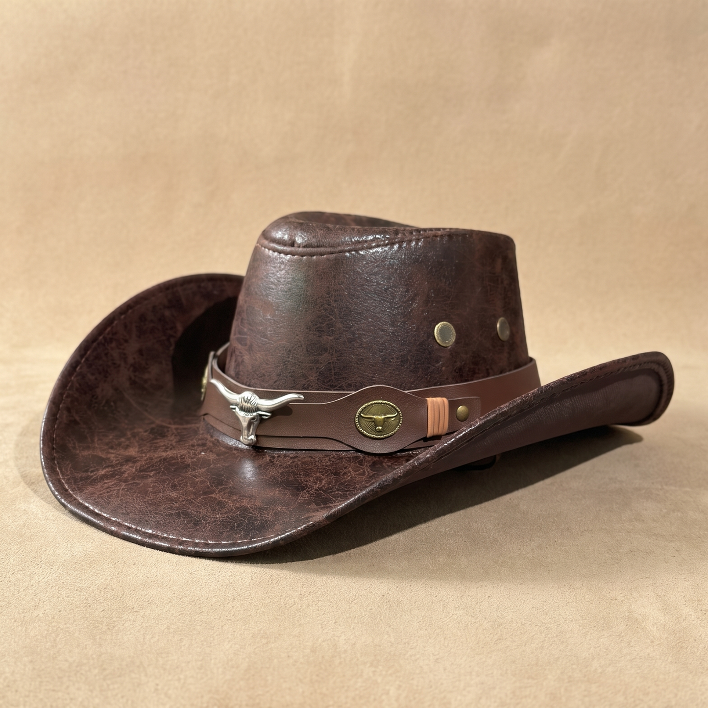 Side profile showing the full four-inch brim and rolled stitched edge