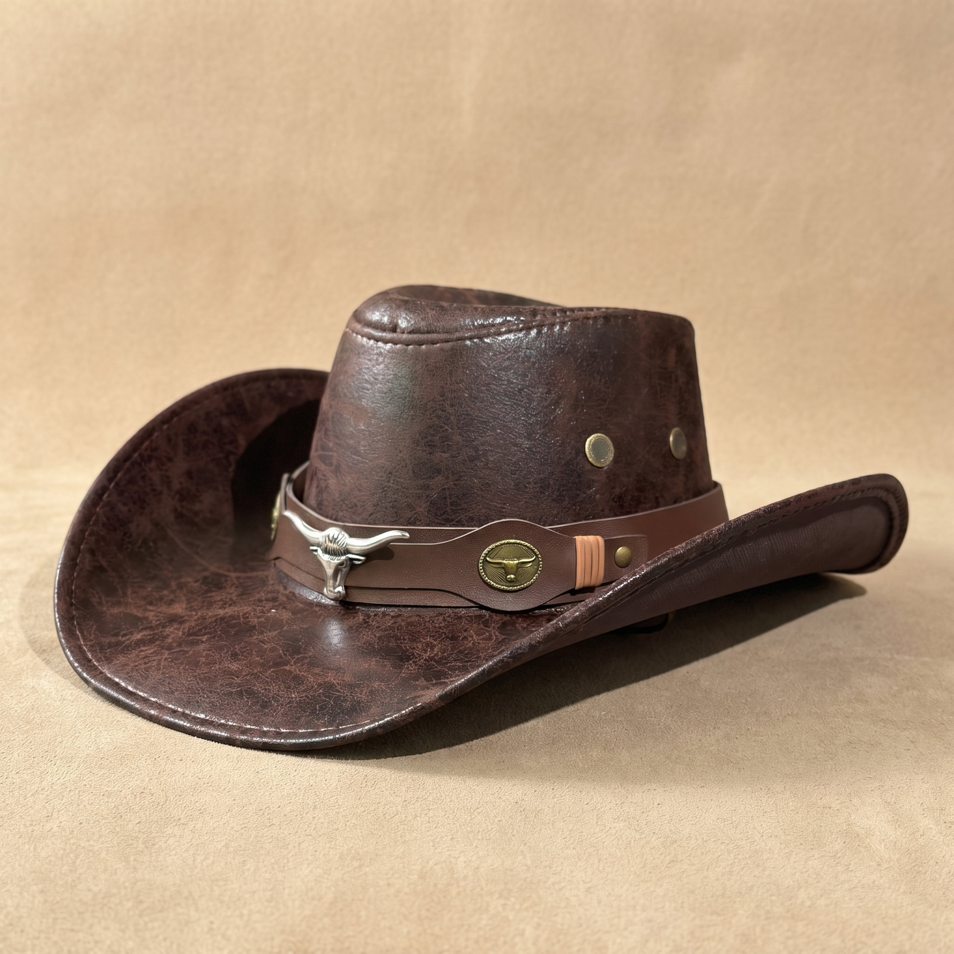 Side profile showing the full four-inch brim and rolled stitched edge