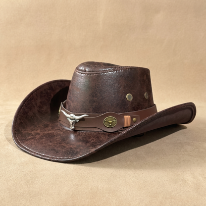 Side profile showing the full four-inch brim and rolled stitched edge