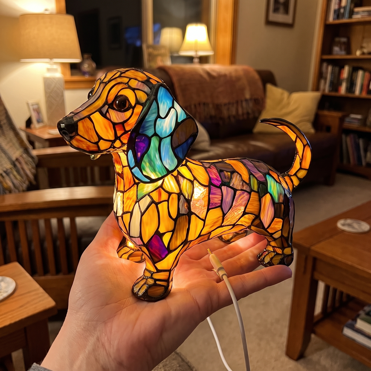 Doxie Lamp held in a hand for size