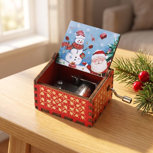 Walt's music box Merry Christmas, red, lid open