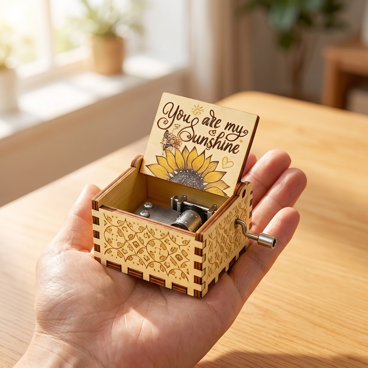 The music box fits in the palm of a hand