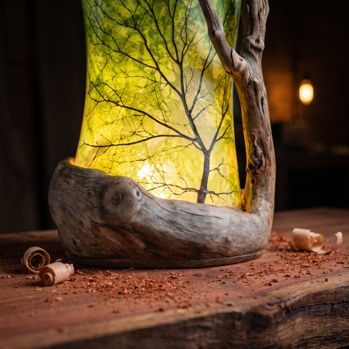 Close-up of the hand-sanded wooden base
