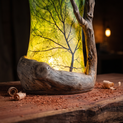 Close-up of the hand-sanded wooden base