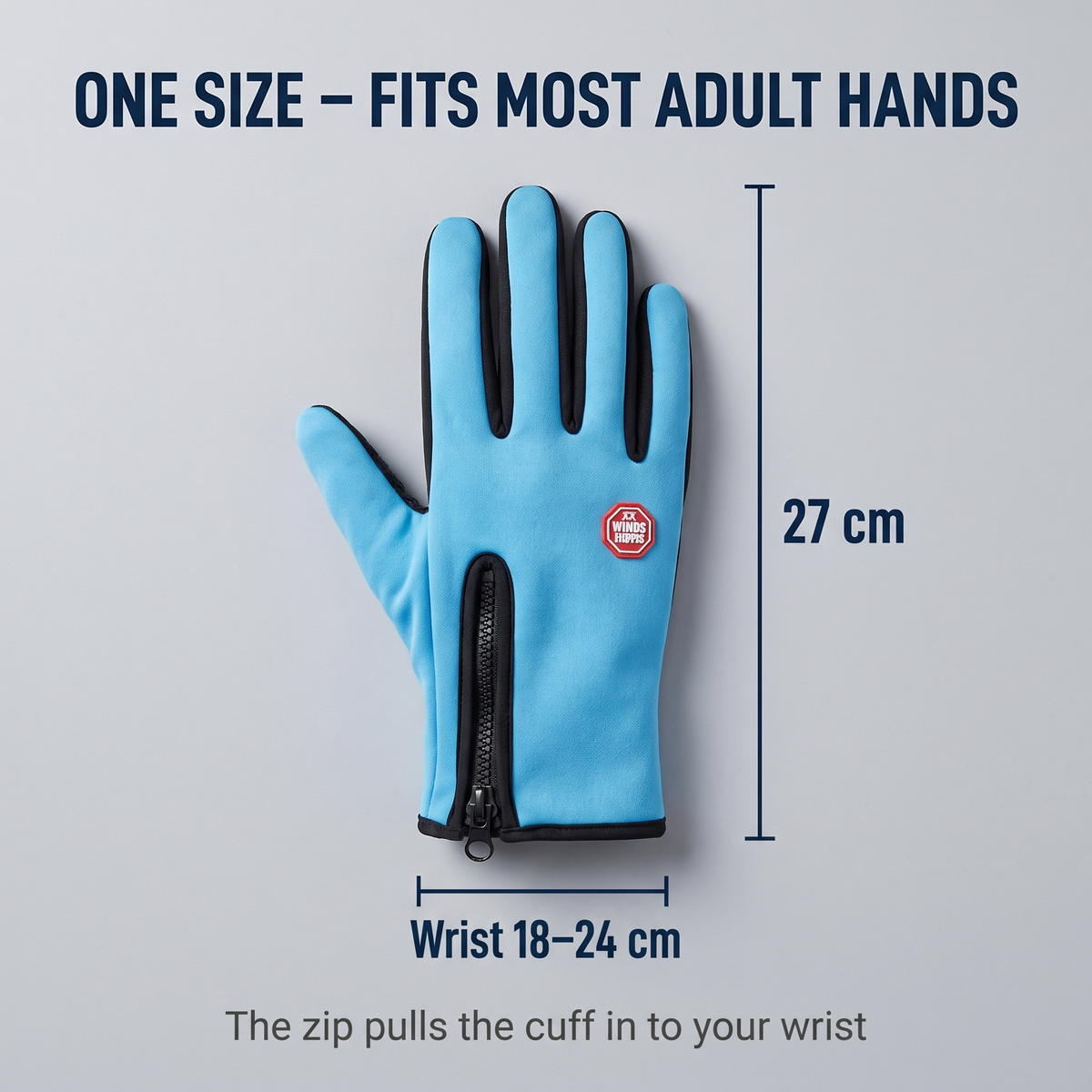 One size: 27 cm long, fits wrists 18 to 24 cm