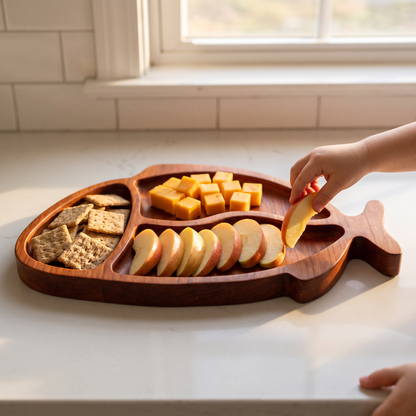 Bass serving tray with apple slices, cheese and crackers