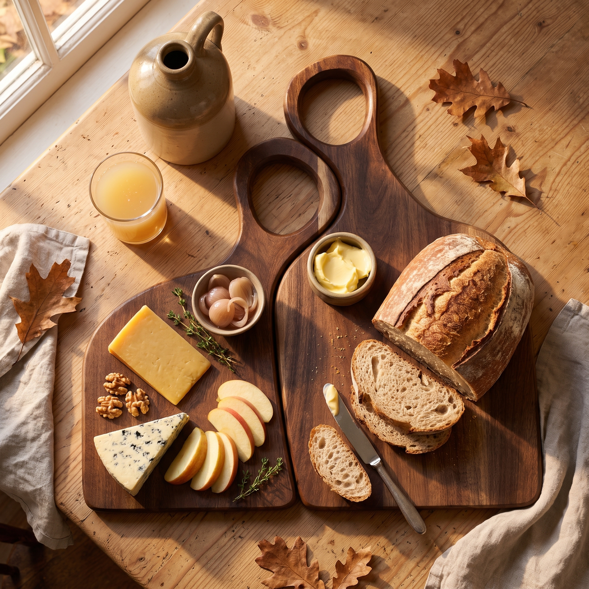 Both boards as a ploughman's lunch serving set