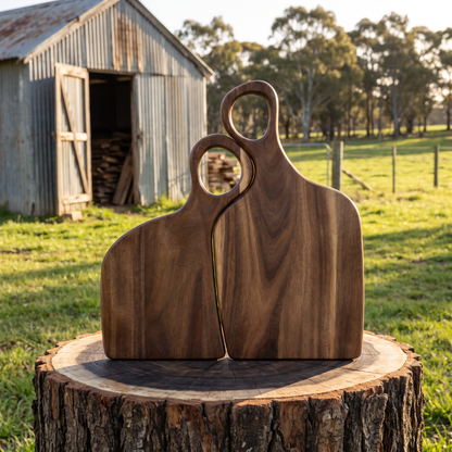 The pair on a blackwood log beside Noel's shed
