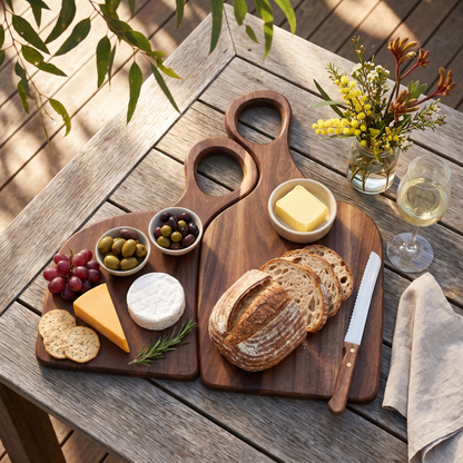 Both boards as a share platter on an outdoor table