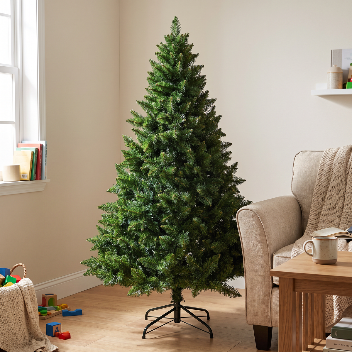 Connie's Full-Fill 5 ft Christmas Tree in a living room corner