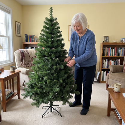 The 5 ft tree reaches about shoulder height