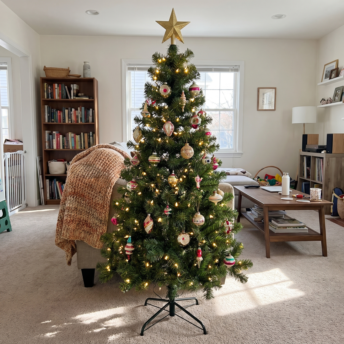 Fully decorated 5 ft Christmas tree with a gold star