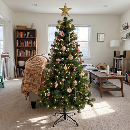Fully decorated 5 ft Christmas tree with a gold star