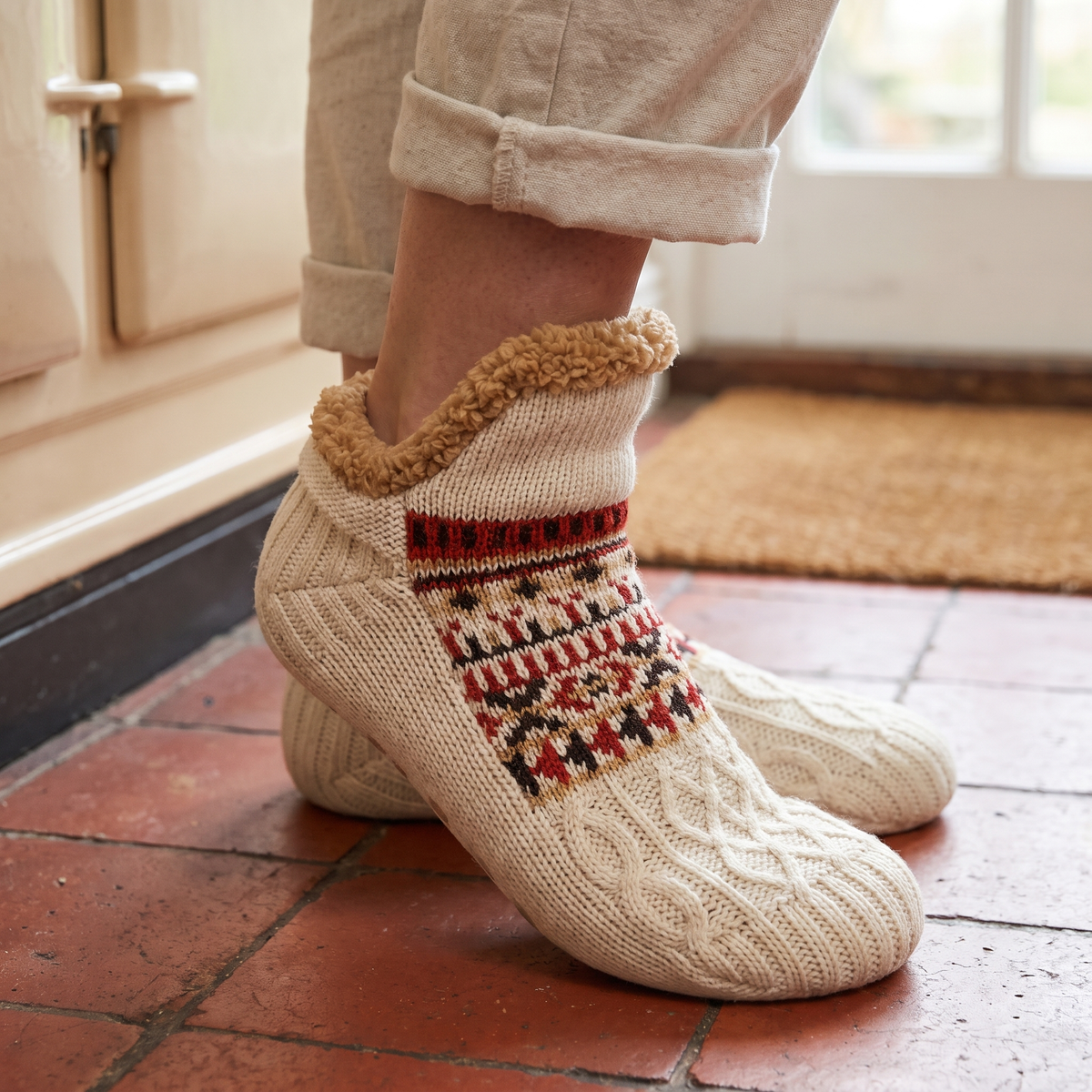 Ilga’s Hand-Knit Slipper Socks in Cream