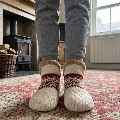 Ilga’s Hand-Knit Slipper Socks in Cream