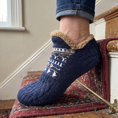 Ilga’s Hand-Knit Slipper Socks in Navy