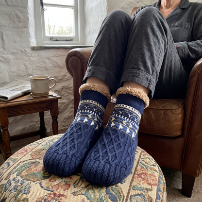 Ilga’s Hand-Knit Slipper Socks in Navy
