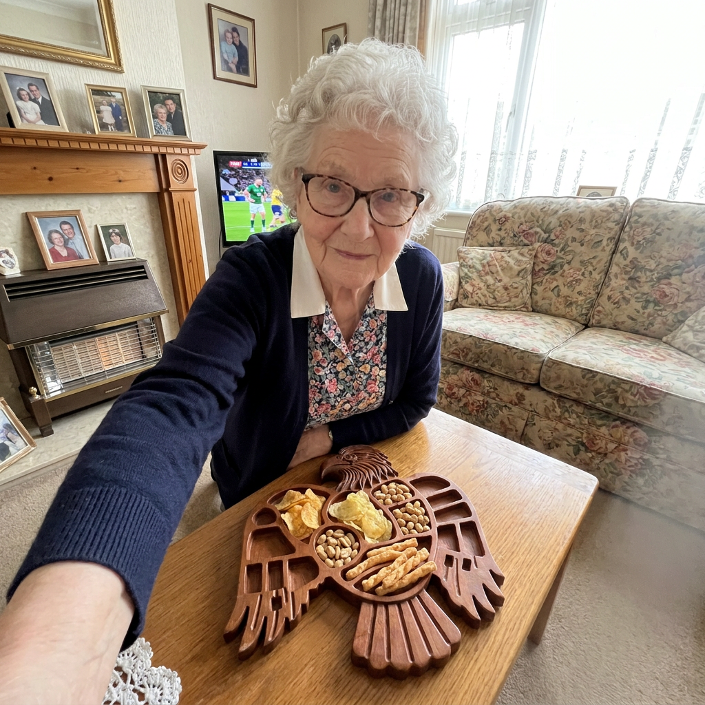 Customer selfie with the Eagle tray full of crisps and nuts
