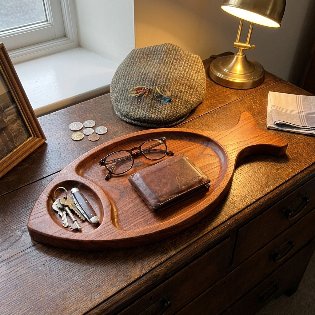 Trout tray as a catch-all on a chest of drawers