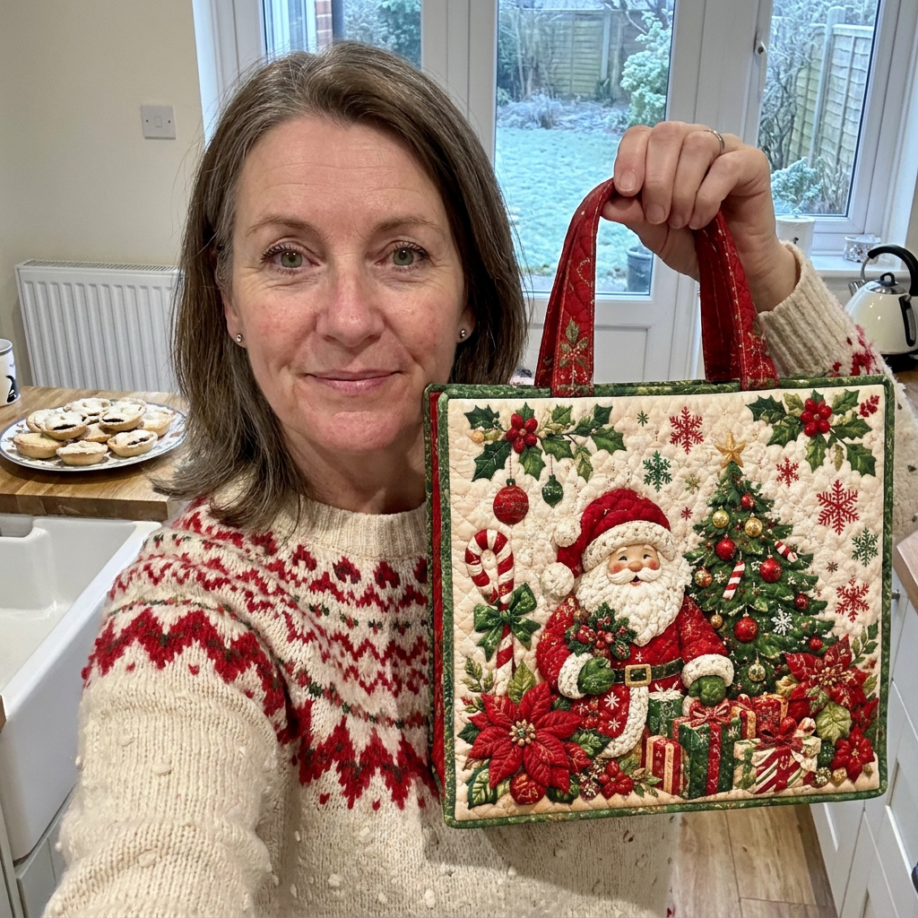 Customer photo of a quilted Christmas tote