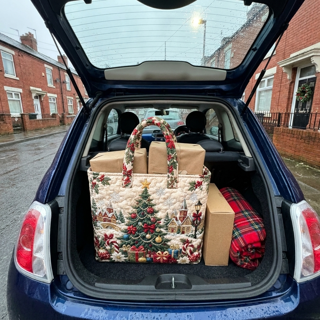 Customer photo of a quilted Christmas tote