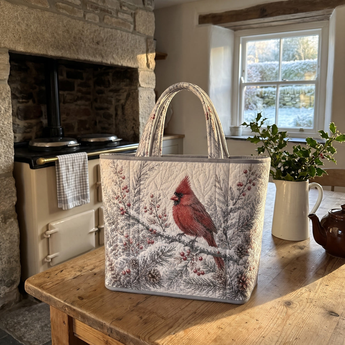 Morwenna's quilted Christmas tote, Cardinal design