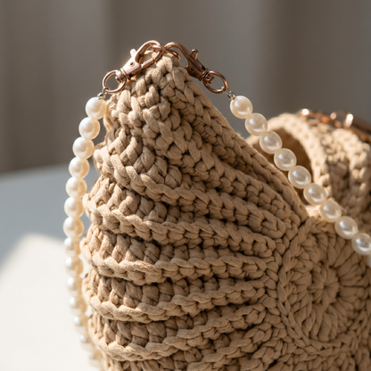 Whelk handbag close-up showing salt-cured cotton weave texture