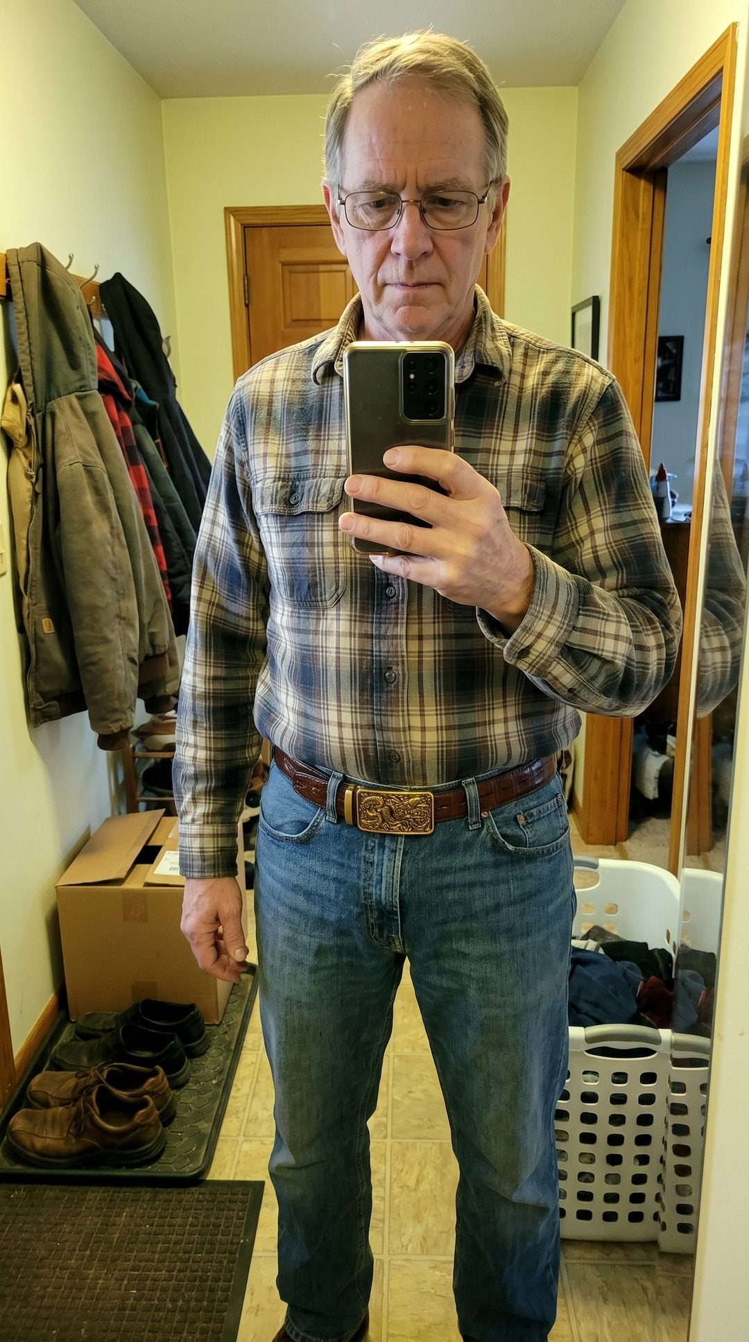 Customer photo: the belt worn with a work shirt
