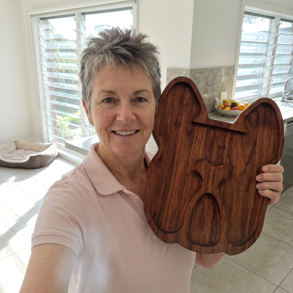 Customer holding up the Bulldog serving tray