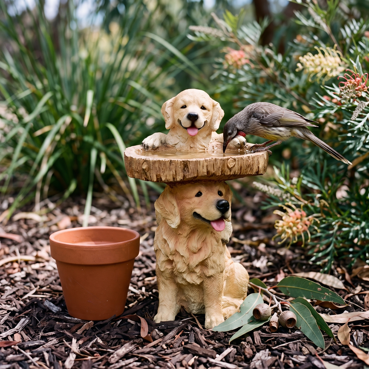Golden retriever bird bath