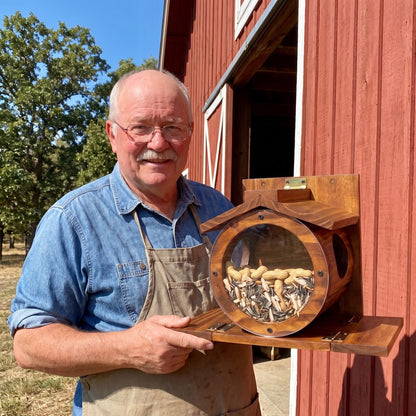 Otis Keeling holding one of his squirrel barrels