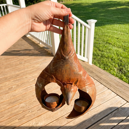 True size: the iron bat lantern held by its top loop