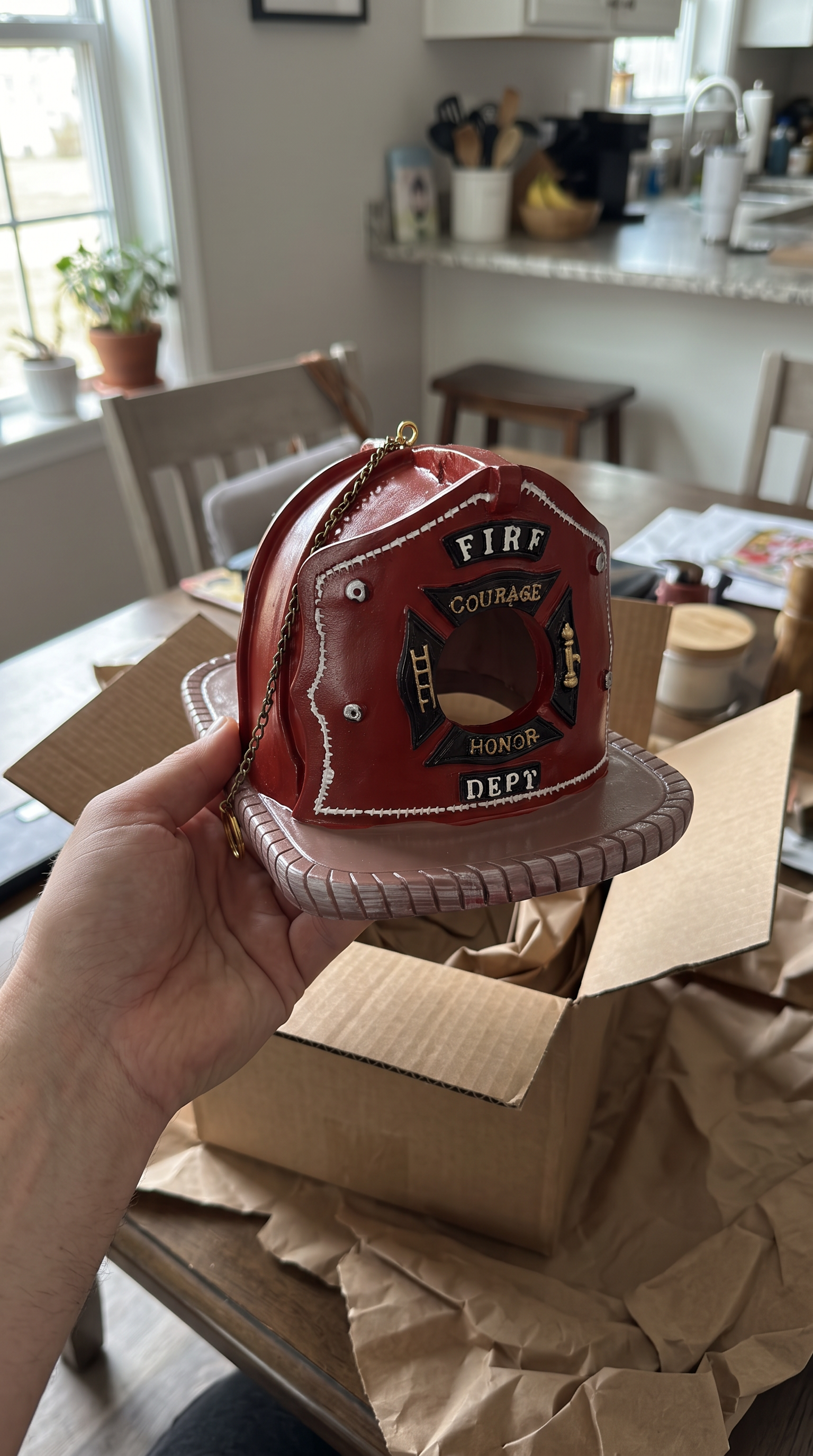 Firefighter helmet birdhouse just unboxed
