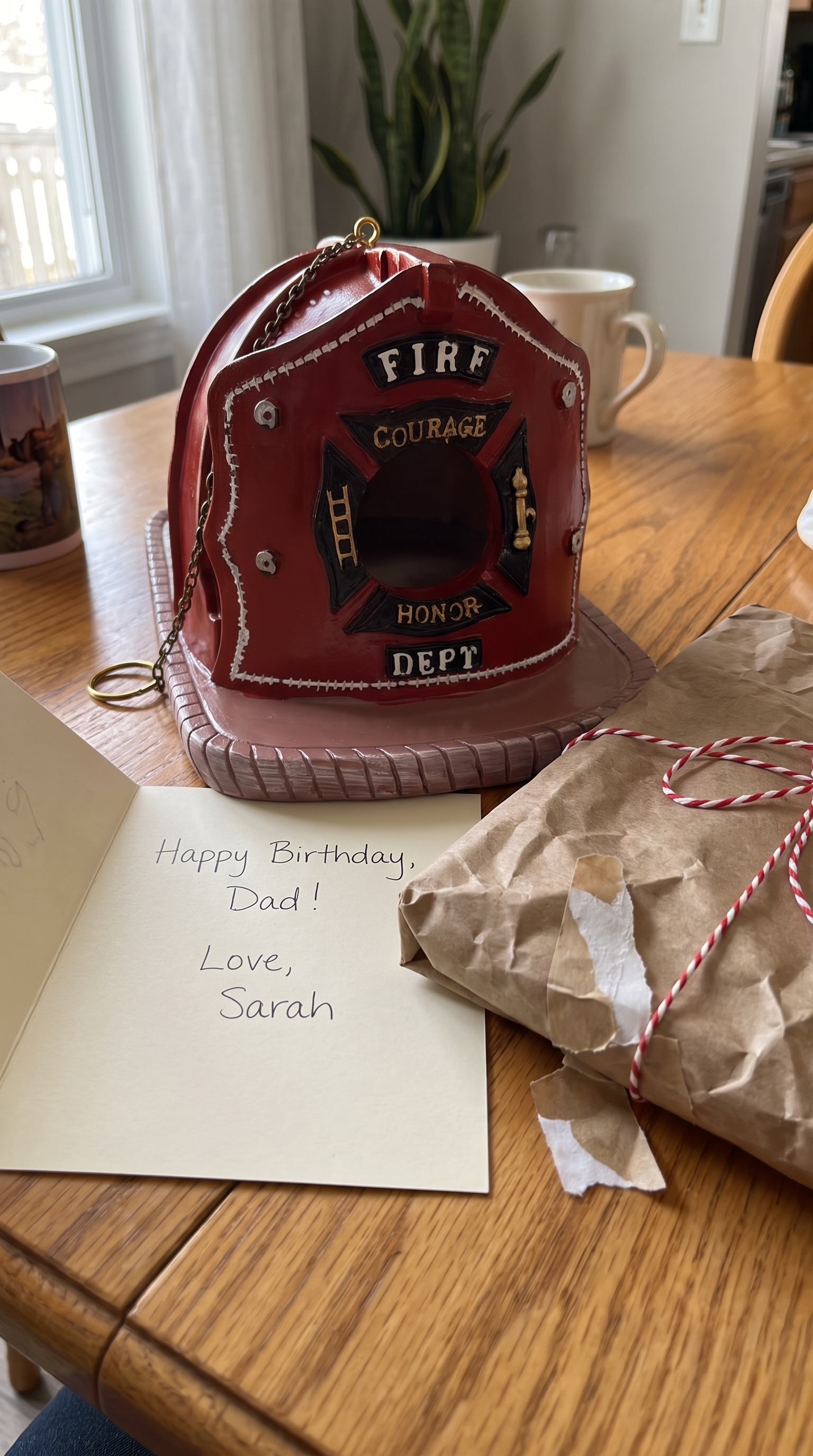 Firefighter helmet birdhouse as a gift