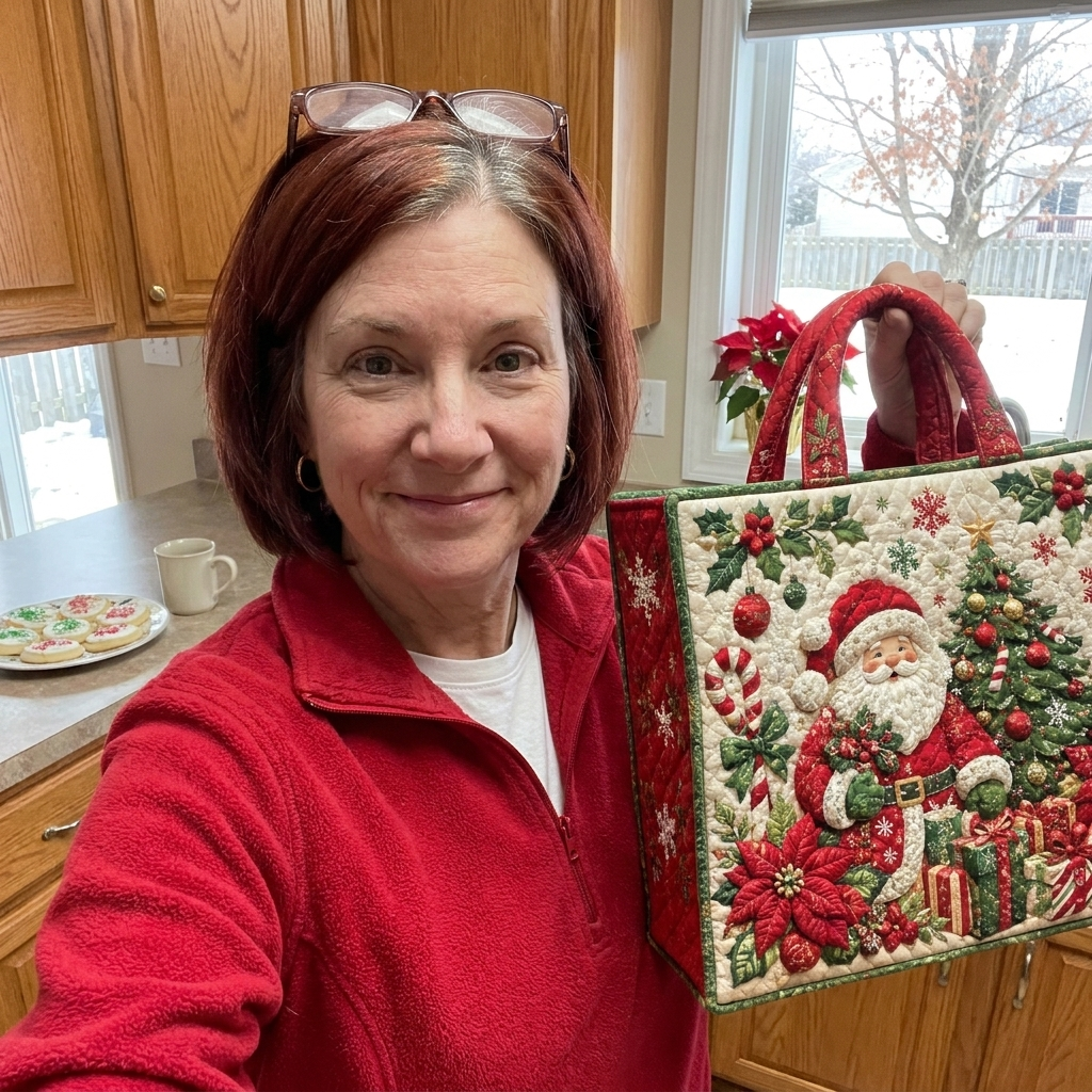 Customer photo of a quilted Christmas tote