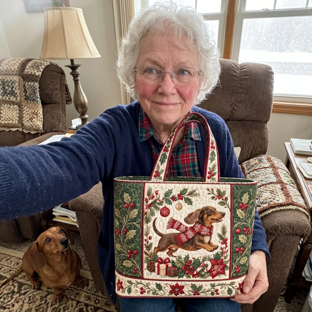 Customer photo of a quilted Christmas tote
