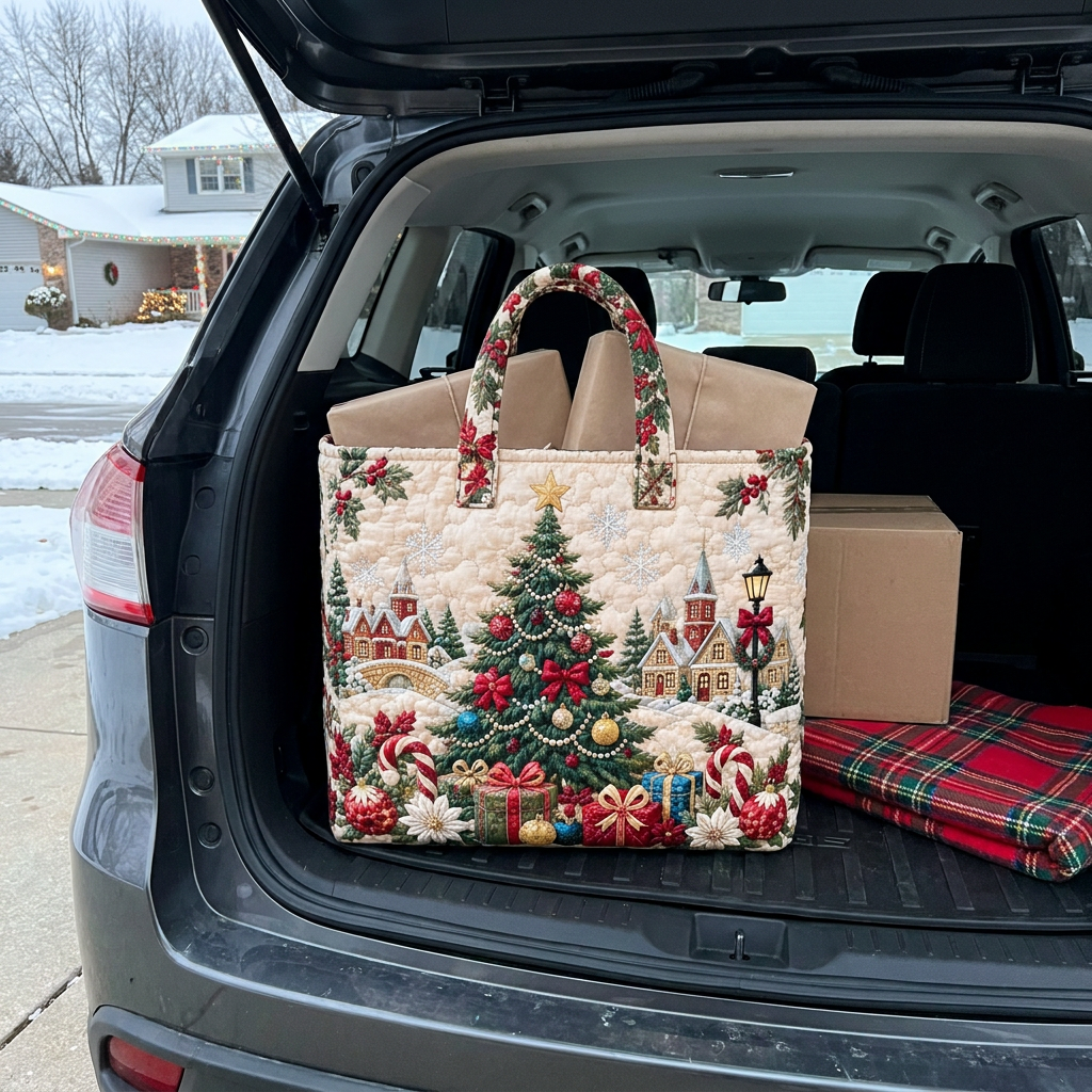 Customer photo of a quilted Christmas tote