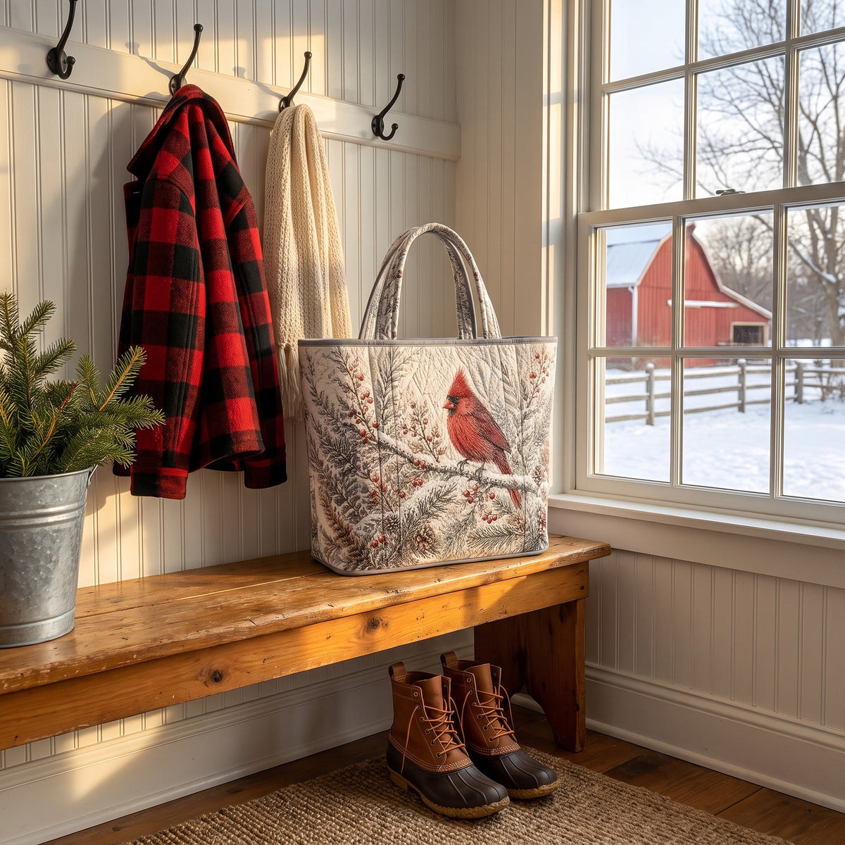 Treva's quilted Christmas tote, Cardinal design