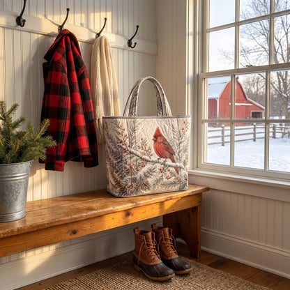 Treva's quilted Christmas tote, Cardinal design