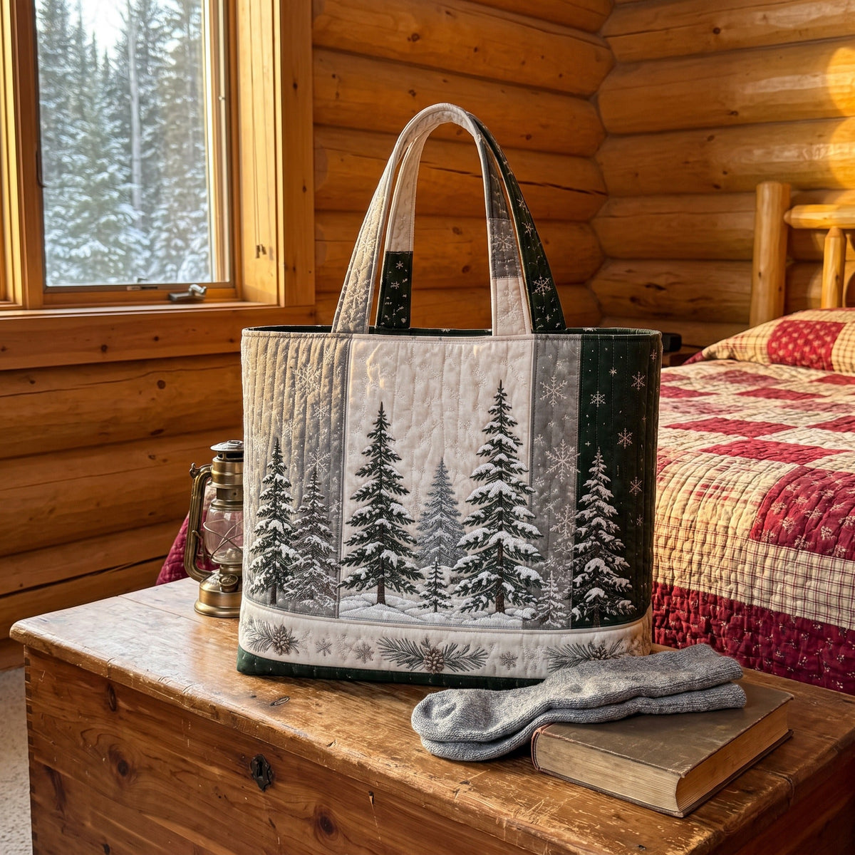 Treva's quilted Christmas tote, Winter Pines design