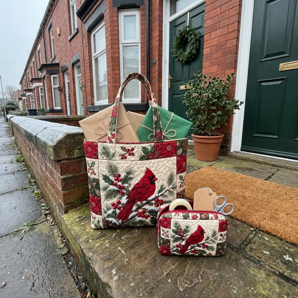 Customer photo of a quilted Christmas tote set