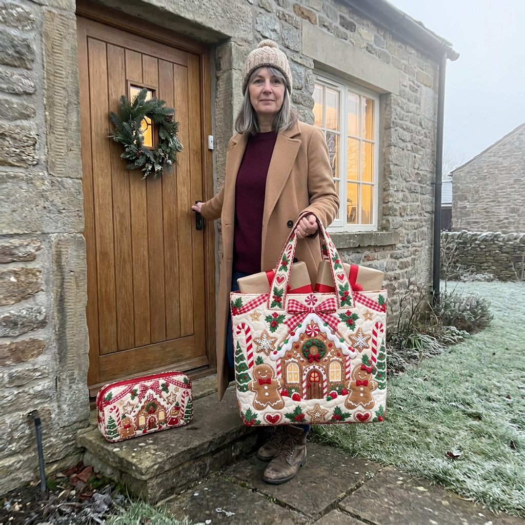 Customer photo of a quilted Christmas tote set