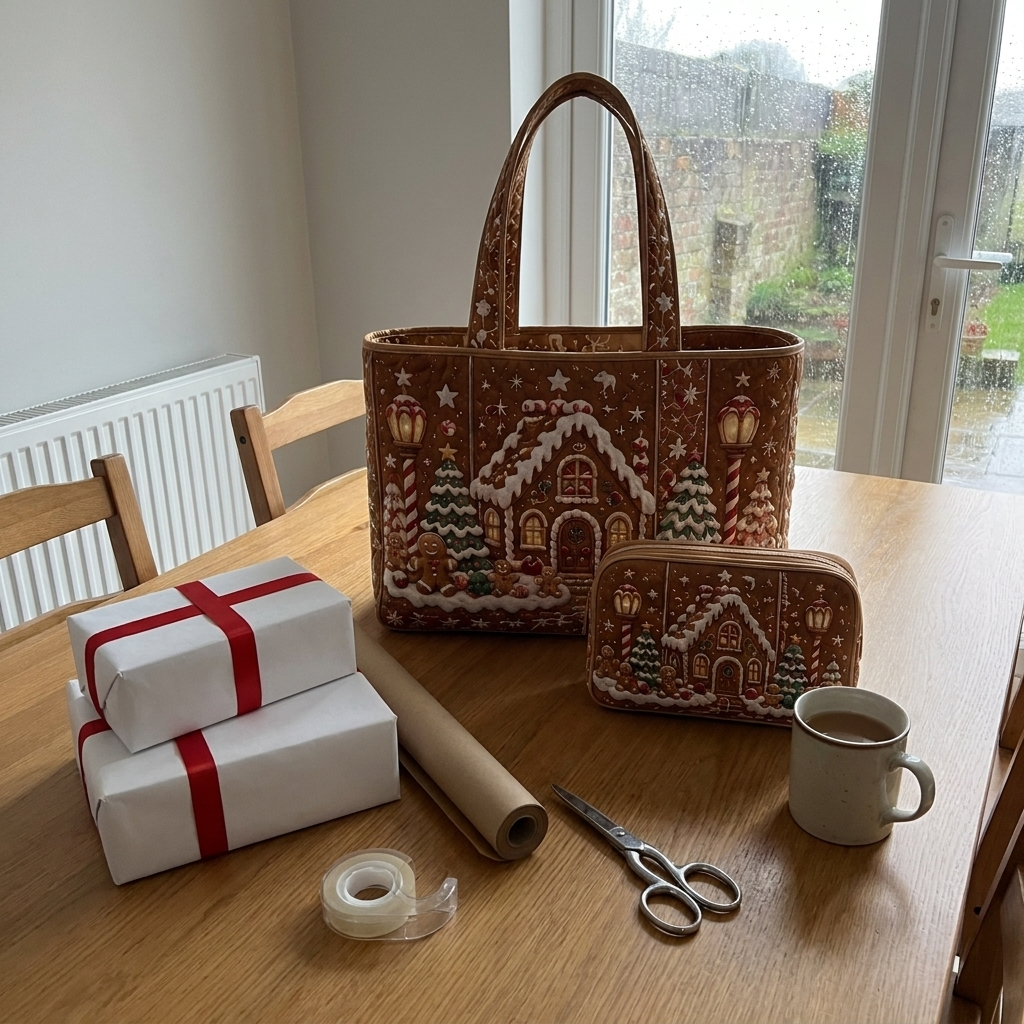 Customer photo of a quilted Christmas tote set
