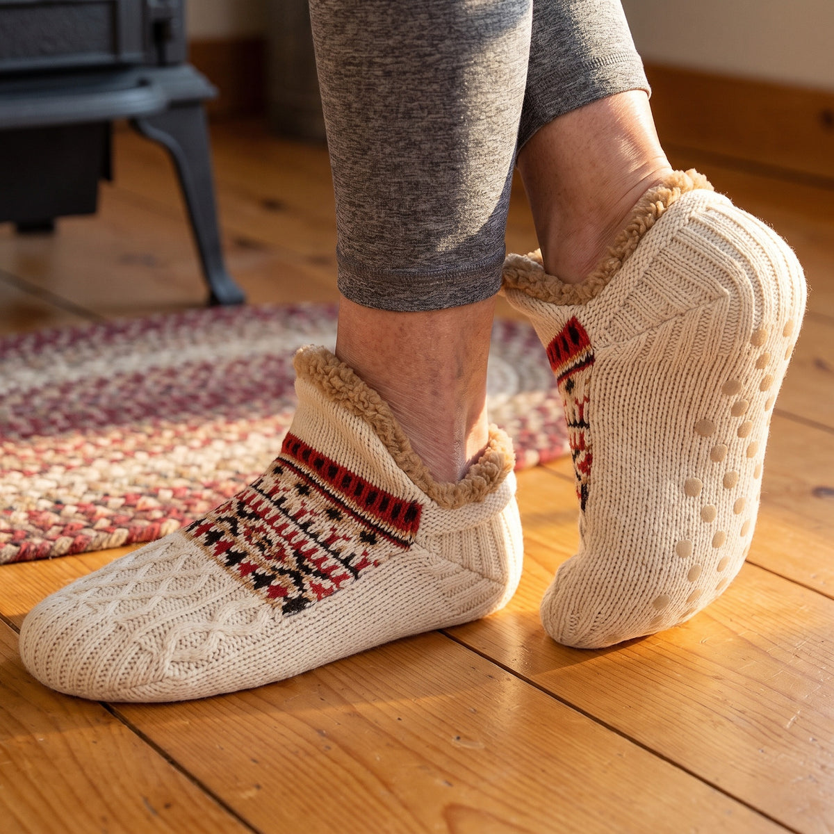 Cream slipper socks close-up