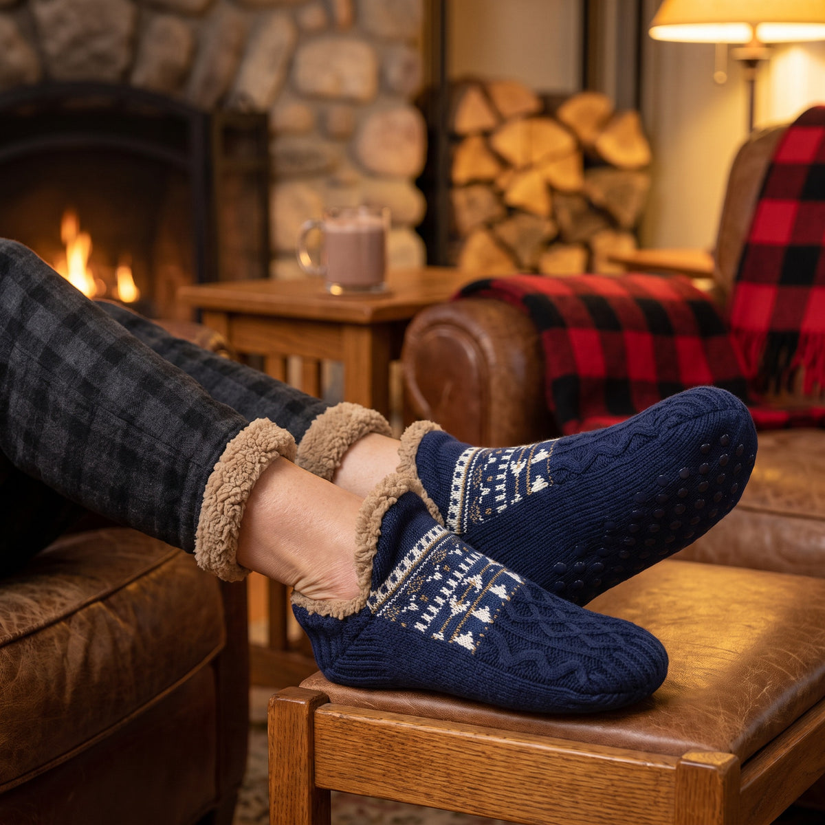 Velta's Hand-Knit Slipper Socks in Navy