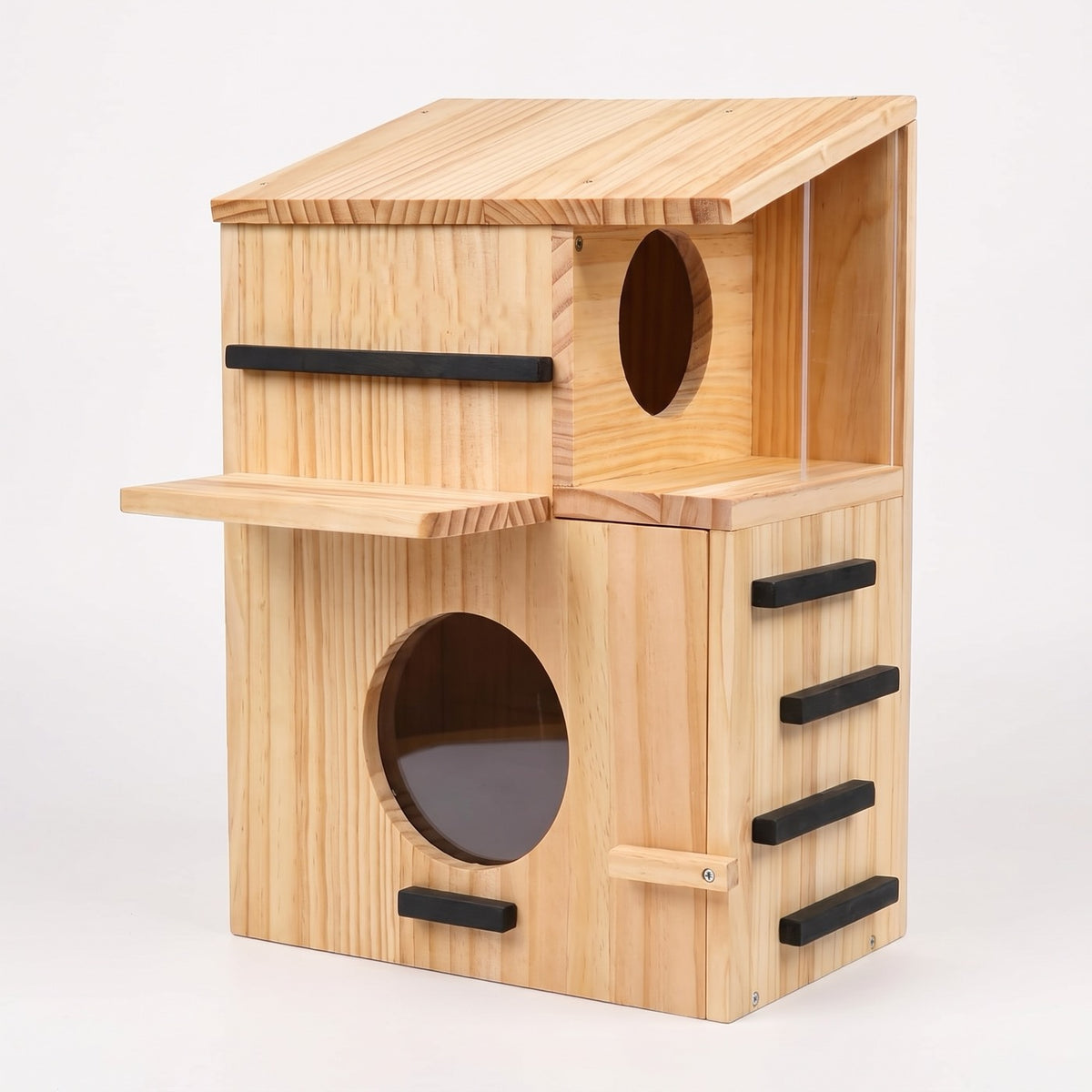 Walt's two-story pine squirrel house with porch, climbing rungs and peek window
