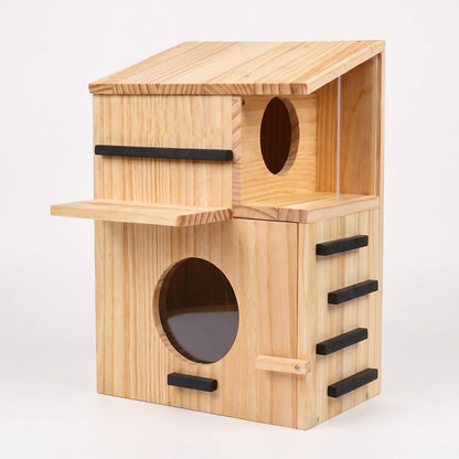 Walt's two-story pine squirrel house with porch, climbing rungs and peek window