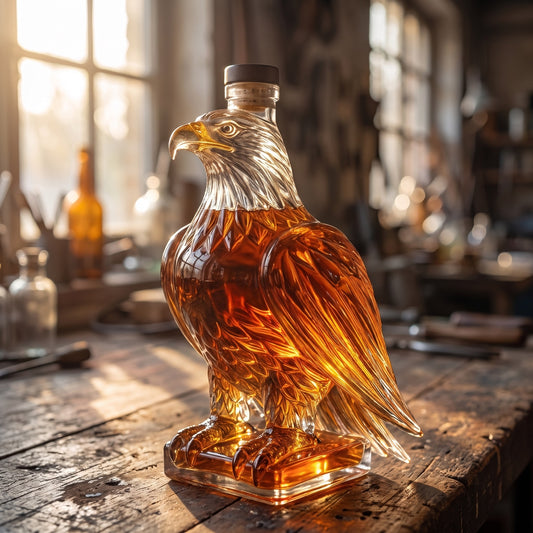 Hand-blown bald eagle glass decanter by Wendell Boggess